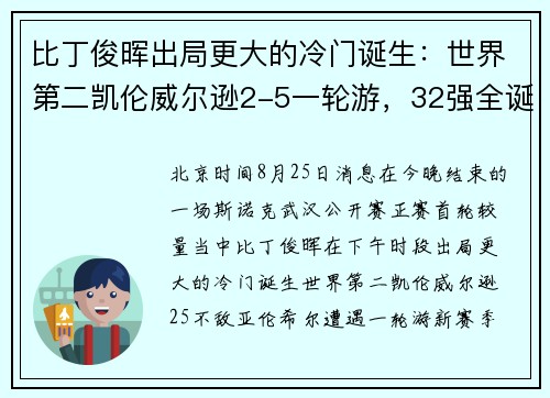 比丁俊晖出局更大的冷门诞生：世界第二凯伦威尔逊2-5一轮游，32强全诞生
